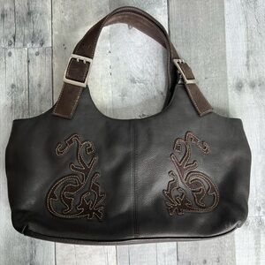 PRESTON & YORK Dark Brown Pebble Embossed Leather Bag